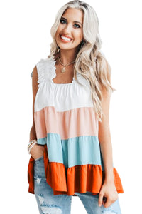 Udressshop Women's Frill Tiered Colorblock A-line Sundress