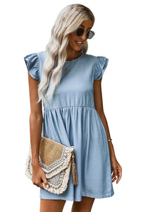 Udressshop Women's Flutter Sleeve Ruched Denim Casual Dress