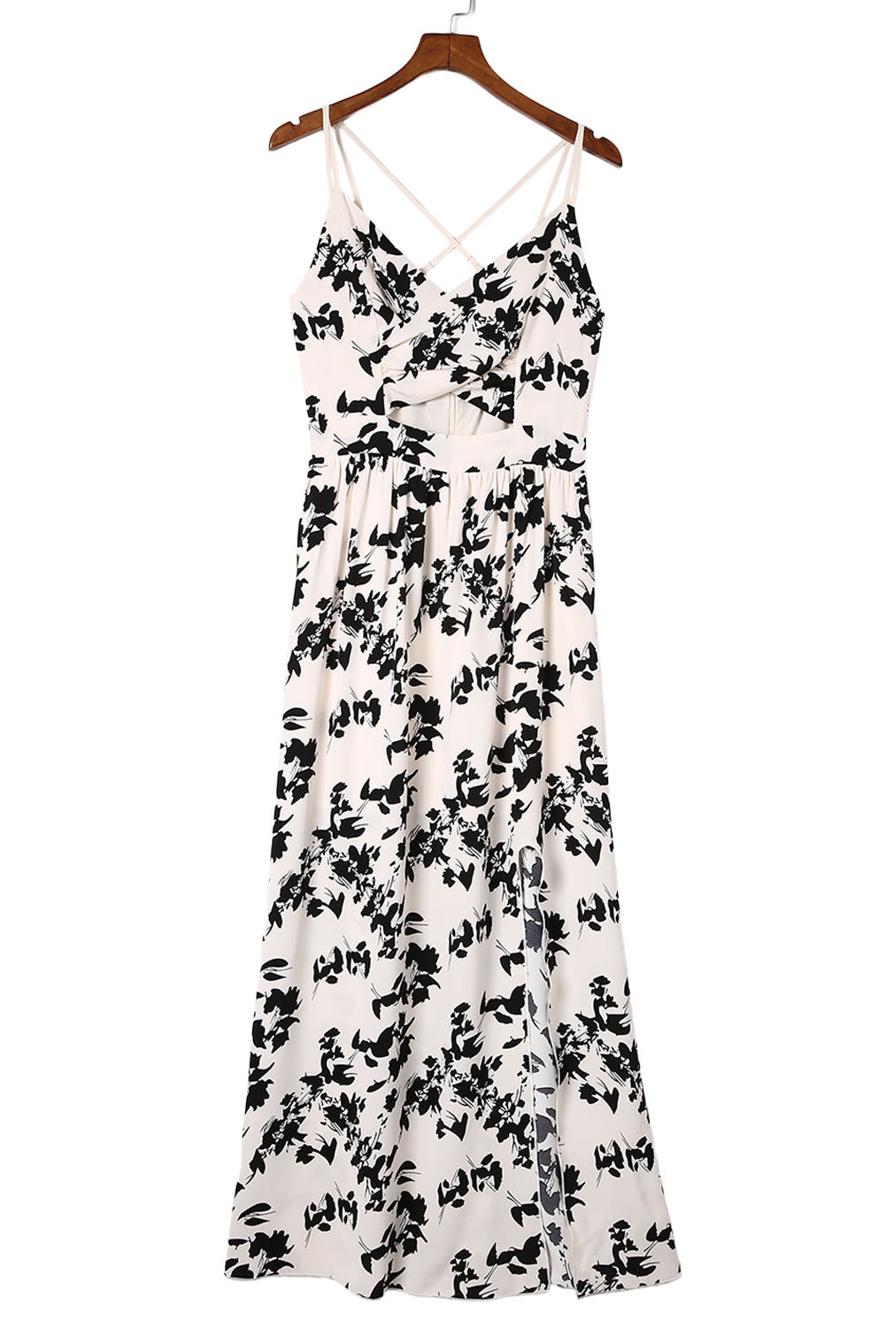 Udressshop Women's Crossover Hollow-out Maxi Floral Dress with Slit