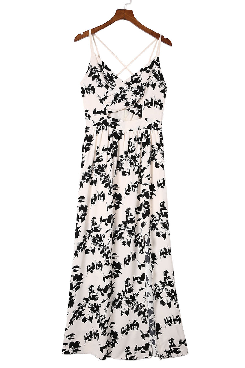 Udressshop Women's Crossover Hollow-out Maxi Floral Dress with Slit