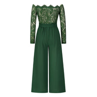 Women's Sexy Lace Long Sleeve Off Shoulder Swing Jumpsuit Midi Dress With Belt